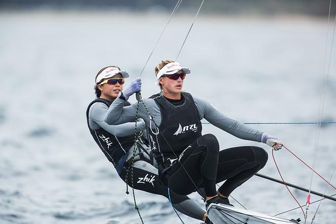 Olympic Silver Medalists Molly Meech and Alex Maloney in their 49er FX wearing the Zhik Women’s Avlare Top ©  Francisco Vignale http://www.franciscovignale.com/